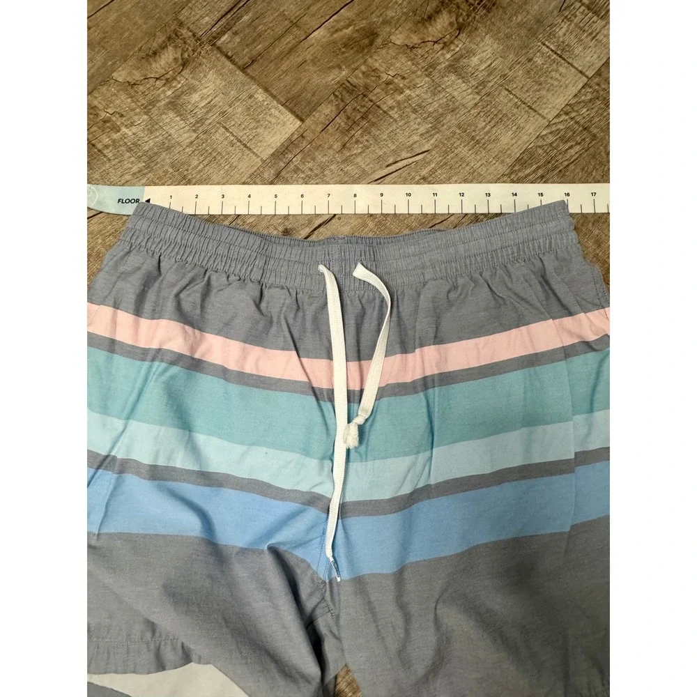 Chubbies Mens Striped Swim Trunks Grey Blue Pink 5.5 Inch Inseam Size Large